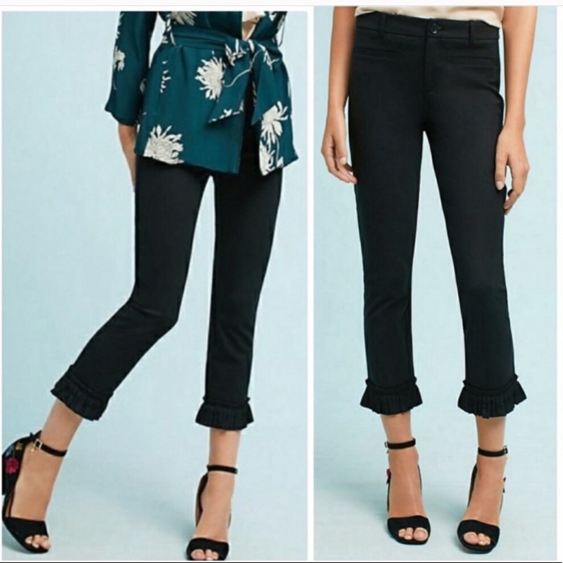Anthropologie Cartonnier Black Ruffled Crop Pants
